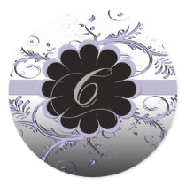 Monogram Letter C Violet Round Sticker