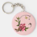 MONOGRAM LETTER C WITH ROSE AND BUTTERFLIES KEYCHAIN
