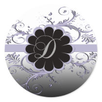Monogram Letter D Violet Round Stickers