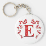 Monogram Letter E Red Leaves Key Chain