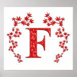Monogram Letter F Red Leaves Poster