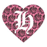 Monogram Letter H Pink Roses Heart Sticker