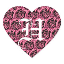 Monogram Letter H Pink Roses Heart Sticker
