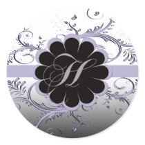 Monogram Letter H Violet Round Sticker