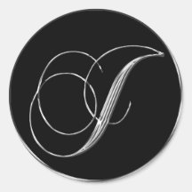 Monogram Letter J Sliver On Black Wedding Seal Stickers