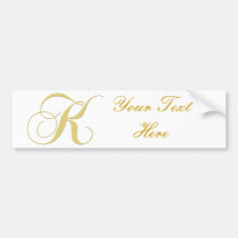 Monogram Letter K Golden Single Bumper Stickers
