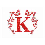 Monogram Letter K Red Leaves Postcard