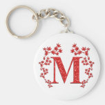 Monogram Letter M Red Leaves Keychains