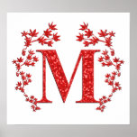 Monogram Letter M Red Leaves Posters