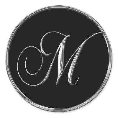 Monogram Stickers on Monogram Letter M Sliver On Black Wedding Seal Sticker
