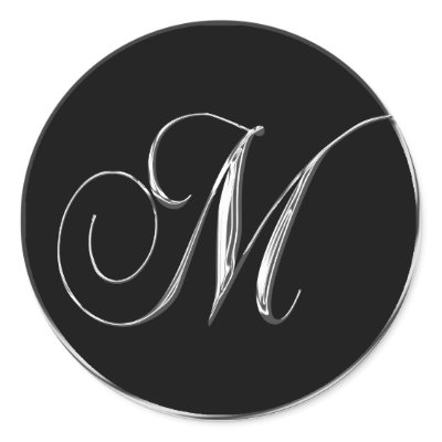 Monogram Stickers on Monogram Letter M Sliver On Black Wedding Seal Sticker