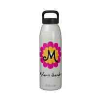 Monogram letter name mod pink yellow flower water bottles