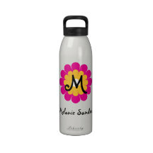 Monogram letter name mod pink yellow flower drinking bottle