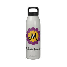 Monogram letter name mod purple yellow flower reusable water bottles