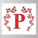 Monogram Letter P Red Leaves Posters