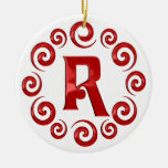 Monogram Letter R Red Christmas Tree Ornaments