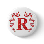 Monogram Letter R Red Leaves buttons