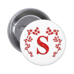 Monogram Letter S Red Leaves Pinback Buttons