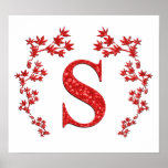 Monogram Letter S Red Leaves posters