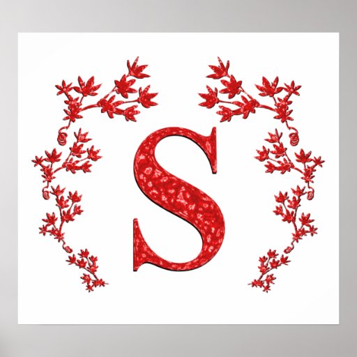 Monogram Letter S Red Leaves Poster