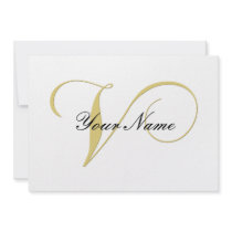 Monogram Letter V Golden Single Custom Announcements