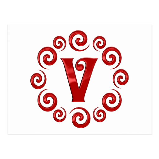 Monogram Letter V Red Postcard | Zazzle