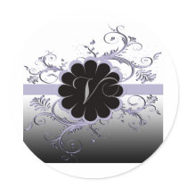Monogram Letter V Violet Round Sticker