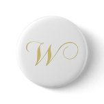 Monogram Letter W Golden Single Pinback Button