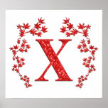 Monogram Letter X Red Leaves Posters