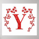 Monogram Letter Y Red Leaves Posters