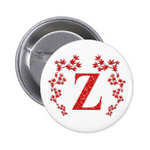 Monogram Letter Z Red Leaves Pin