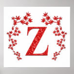 Monogram Letter Z Red Leaves Poster