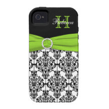 Monogram Lime Black White Damask iPhone 4 Vibe Vibe iPhone 4 Cases