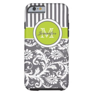 Monogram Lime Gray White Striped Damask iPhone 6 Case