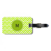 Monogram Lime Green and White Zigzag Pattern Bag Tag