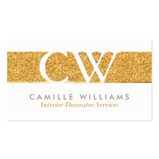 MONOGRAM LOGO smart glamorous gold foil glitter Business Card (front side)