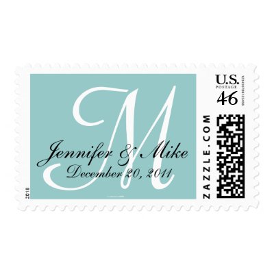 Monogram M Blue &amp; White Wedding Bride Groom Stamp