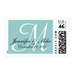 Monogram M Blue & White Wedding Bride Groom Stamp