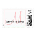 Monogram M Bride Groom Names Pink Stamp