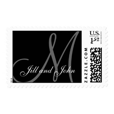 Monogram M Bride Groom Names US Postage by monogramgallery