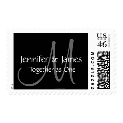 Monogram M Bride Groom Names Wedding Saying Stamp