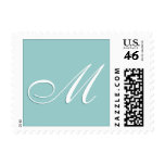 Monogram M Custom Wedding Blue White Postage