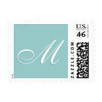Monogram M Custom Wedding Blue White Postage postage