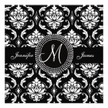 Monogram M Damask Black Wedding Invitations