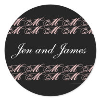 Monogram M Design and Wedding Names Black Seal stickers by monogramgallery Monogram M Design and Wedding Names Black Seal stickers
