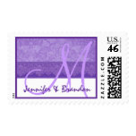 Monogram M Iris Purple Grunge Damask Stamp