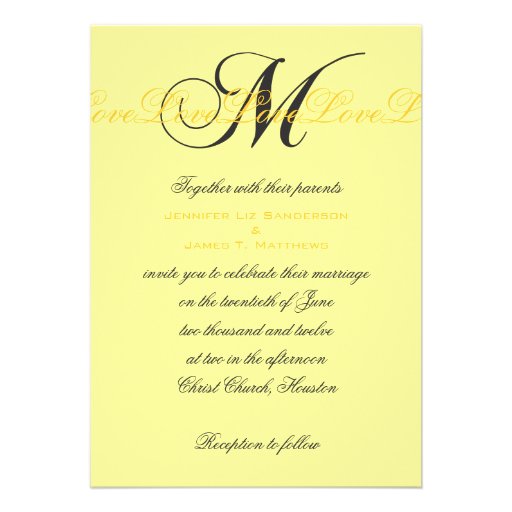 Monogram M Love Wedding Invitations Yellow