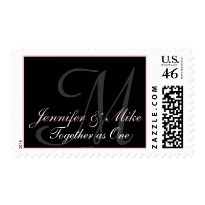 Monogram M Pink & Black Wedding Bride Groom Stamp