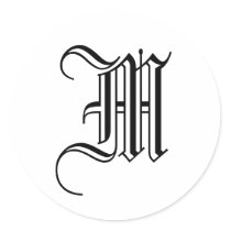 Monogram M Sticker Black White Old English by monogramgallery Monogram M Sticker Black White Old English