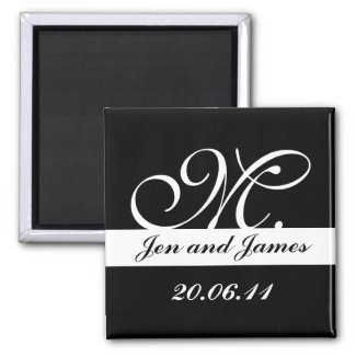 Monogram M Wedding Black & White Save the Date magnet
